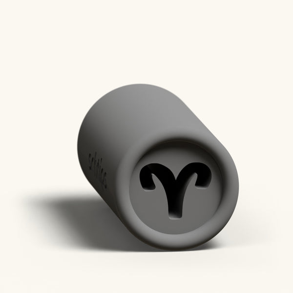 Aries custom joint filter tip, reusable 12mm charcoal rolling tip with the Aries zodiac symbol in the face