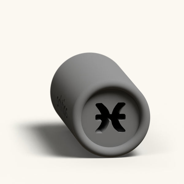 Pisces custom joint filter tip, reusable 12mm charcoal rolling tip with the Pisces zodiac symbol in the face