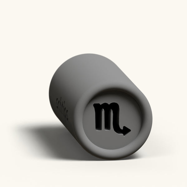 Scorpio custom joint filter tip, reusable 12mm charcoal rolling tip with the Scorpio zodiac symbol in the face