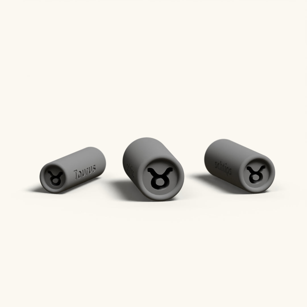 The three sizes of the Taurus design, 8mm, 10mm, and 12mm, lined up on a cream background