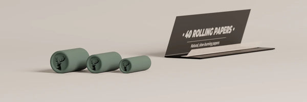 Three reusable filter sizes with rolling papers, showing how the paper wraps and sticks