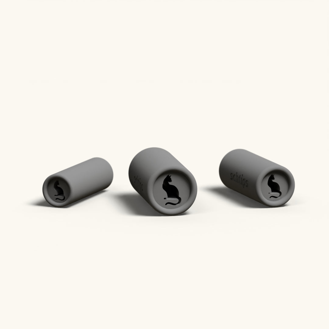 The three sizes of the Bastet Cat design, 8mm, 10mm, and 12mm, lined up on a cream background