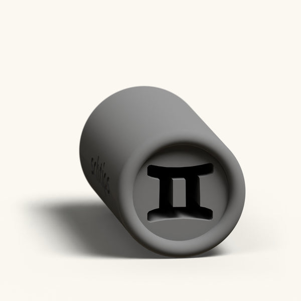 Gemini custom joint filter tip, reusable 12mm charcoal rolling tip with the Gemini zodiac symbol in the face