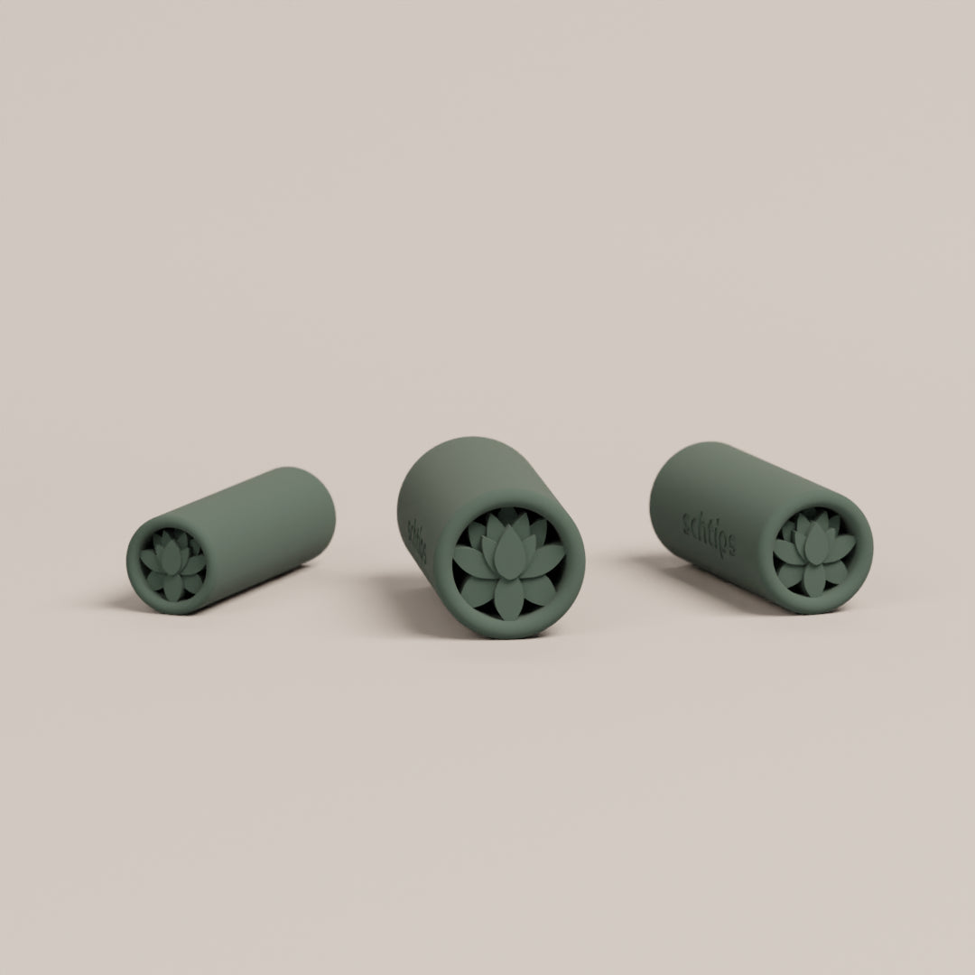Reusable filter tips with the lotus flower design shown in 8mm, 10mm, and 12mm sizes for different rolling preferences