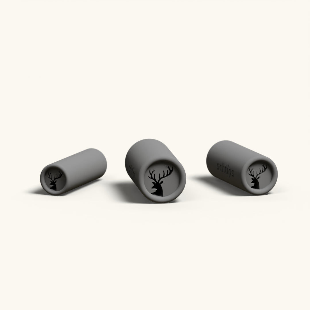 The three sizes of the Stag design, 8mm, 10mm, and 12mm, lined up on a cream background