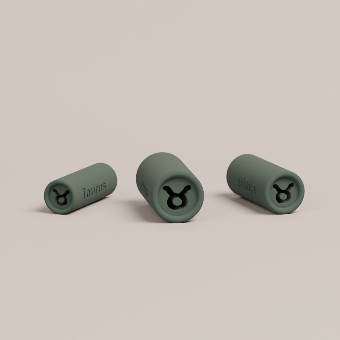 Reusable filter tips with the Taurus design shown in 8mm, 10mm, and 12mm sizes for different rolling preferences